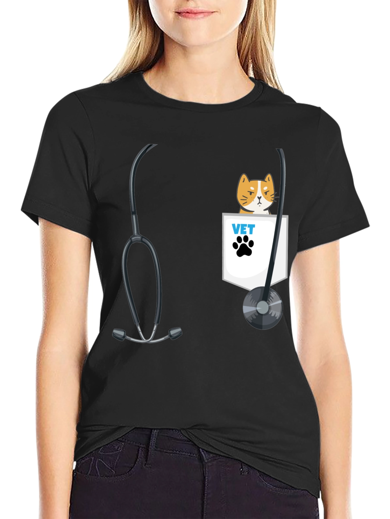 Vet Cat Pocket T-Shirt - Cute Animal Lover Tee