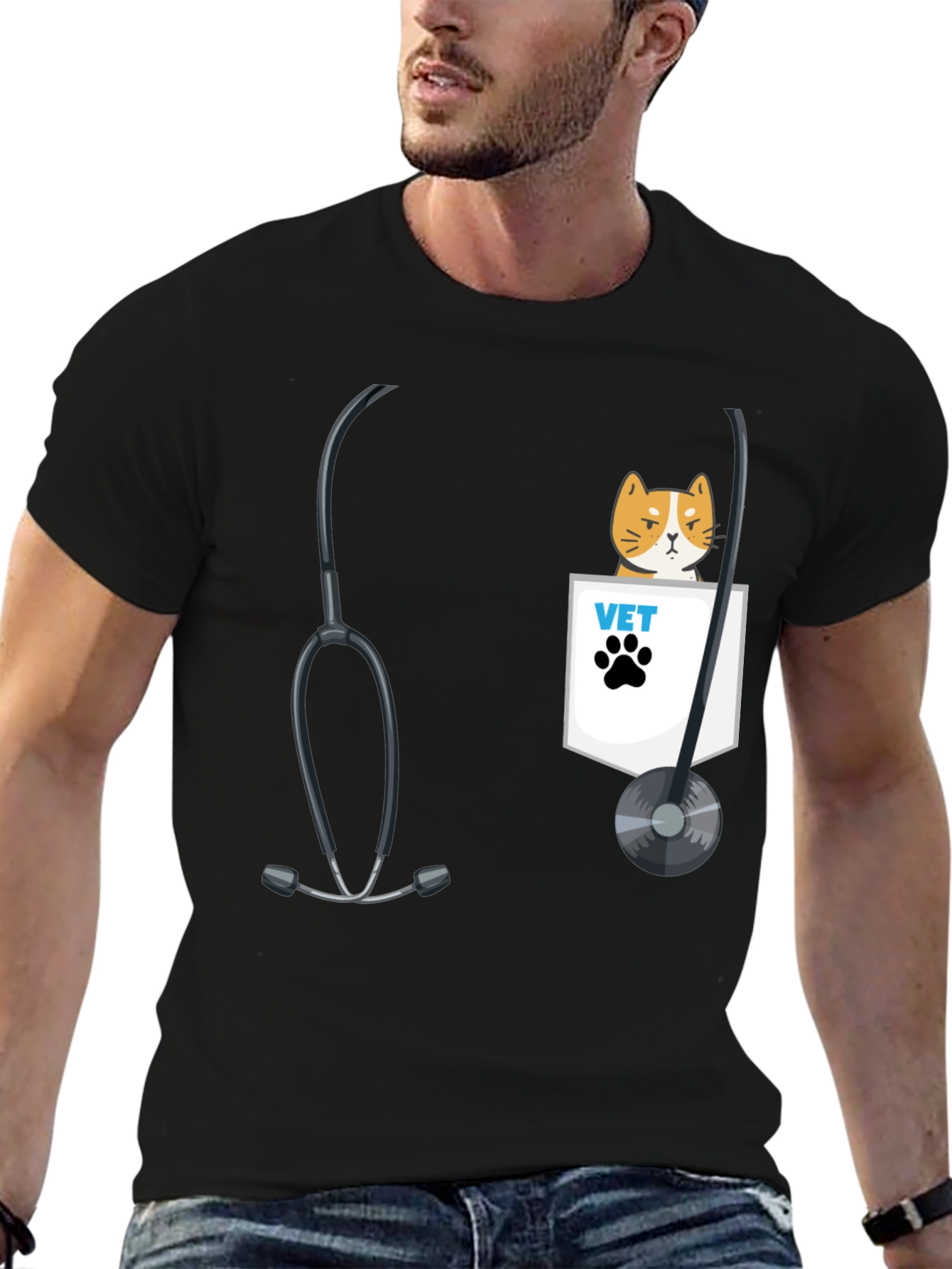 Vet Cat Pocket T-Shirt - Cute Animal Lover Tee