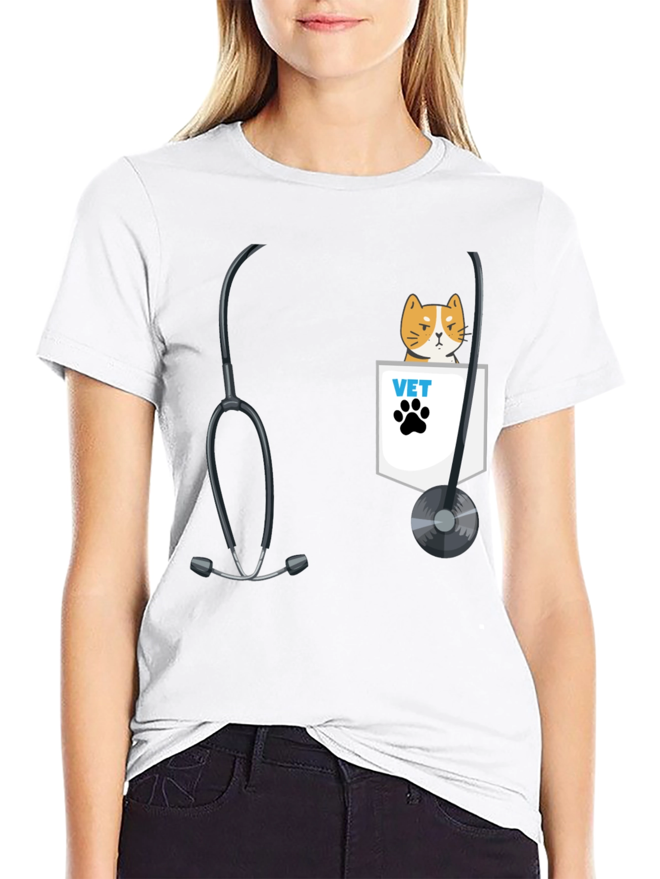 Vet Cat Pocket T-Shirt - Cute Animal Lover Tee