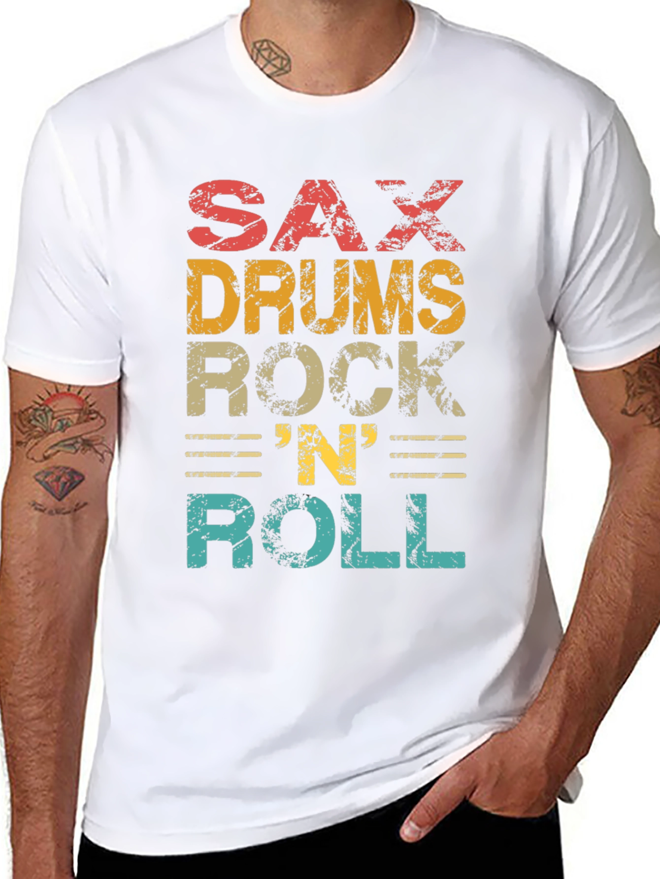 Retro Sax Drums Rock N Roll Graphic Tee