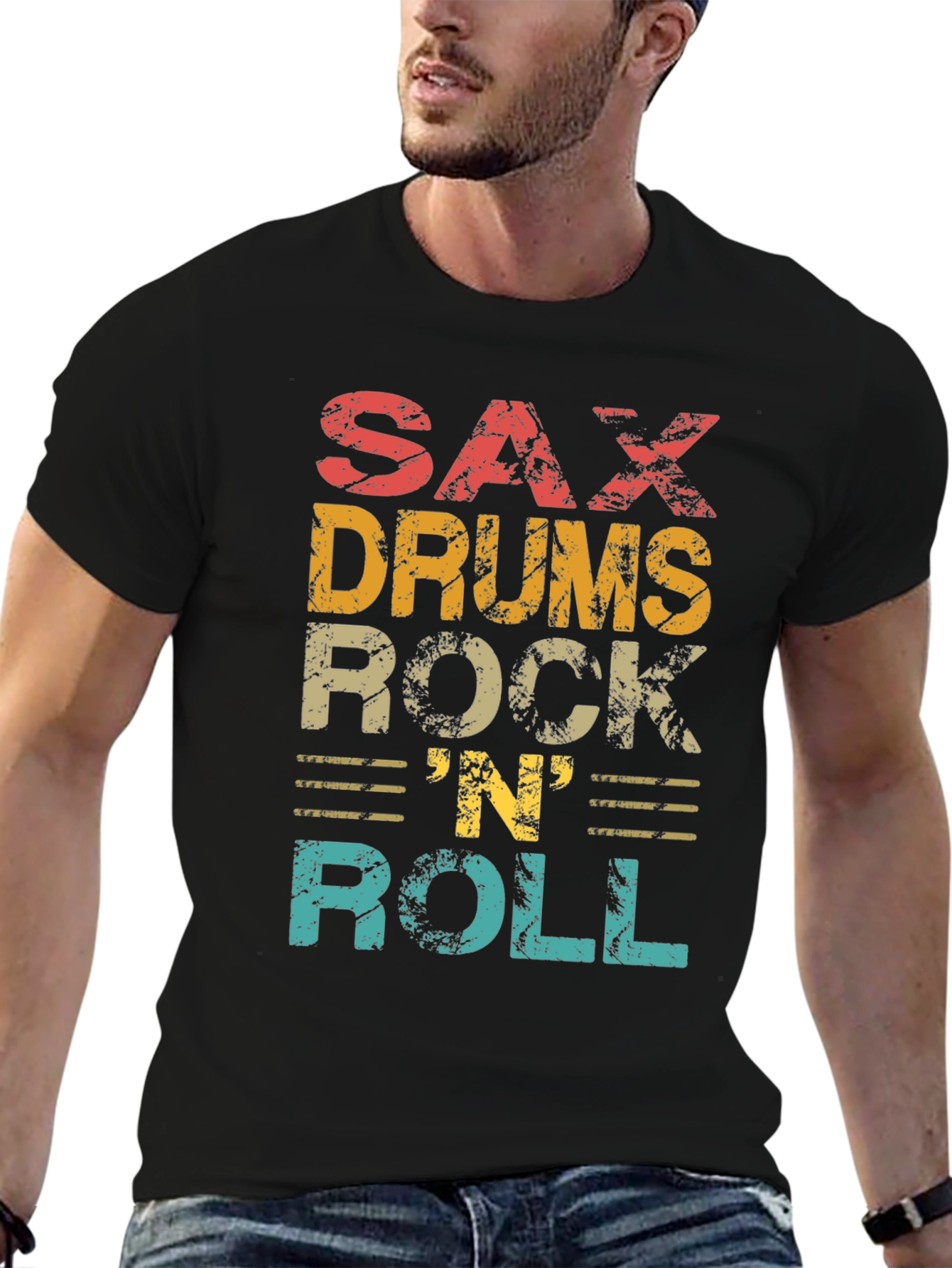 Retro Sax Drums Rock N Roll Graphic Tee