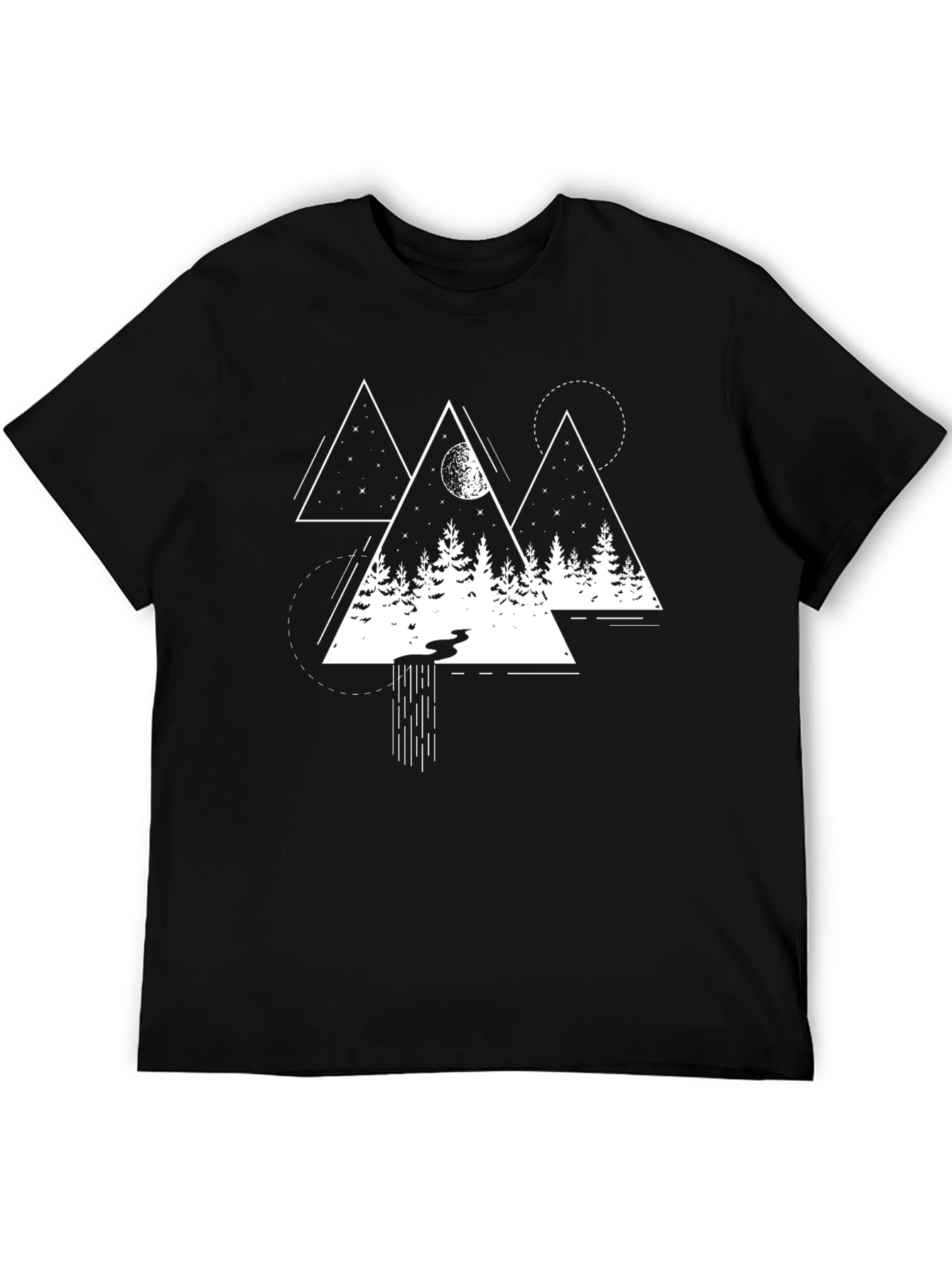 Geometric Mountain Scene Graphic Tee - Black