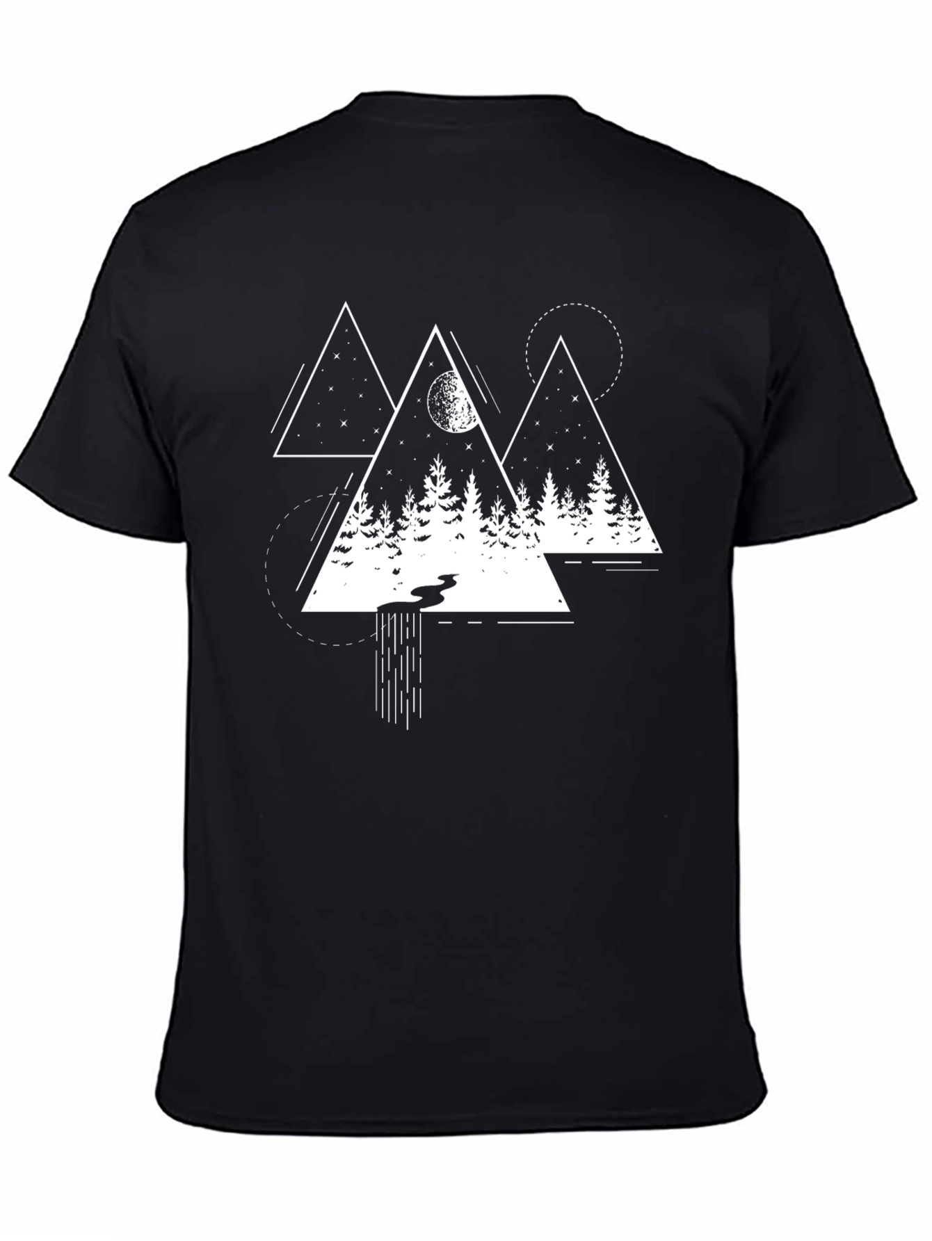 Geometric Mountain Scene Graphic Tee - Black
