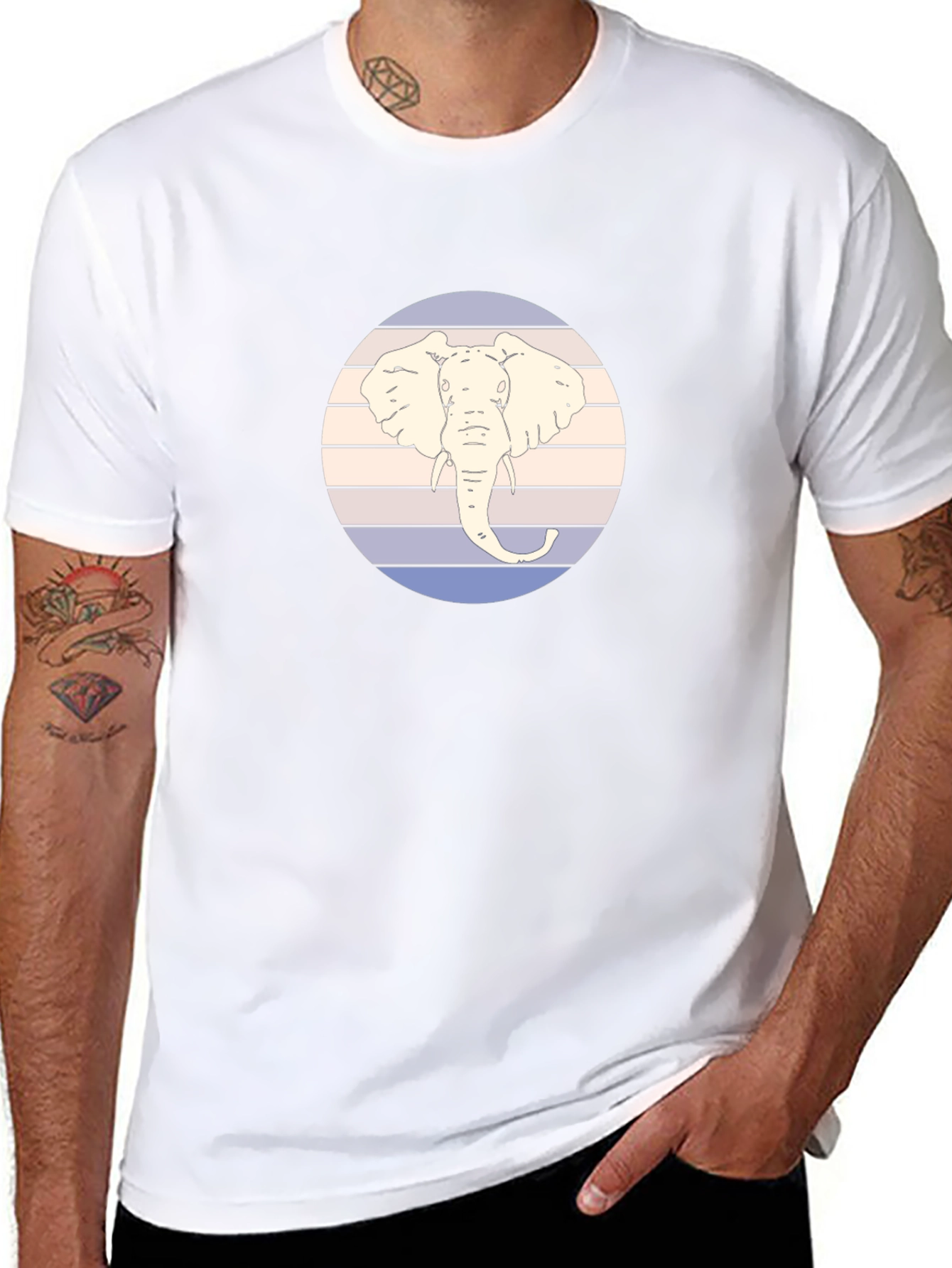 Elephant Graphic Tee - Retro Style Mens T-Shirt