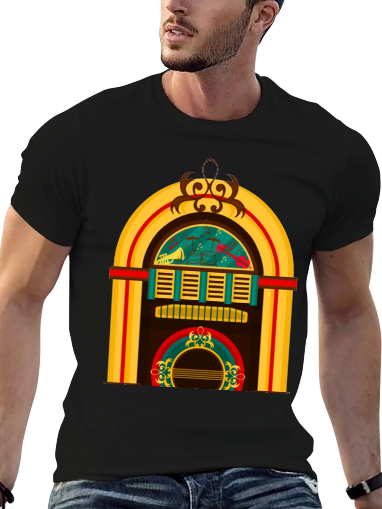 Retro Jukebox Graphic Tee - Black