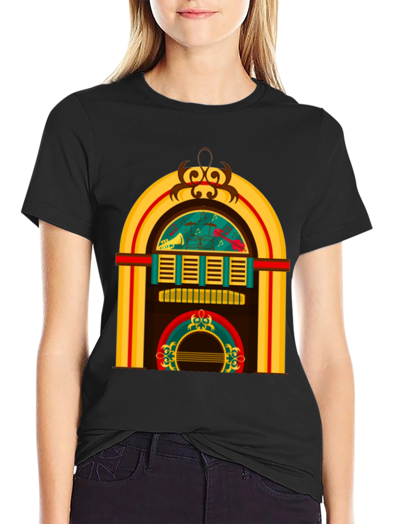 Retro Jukebox Graphic Tee - Black