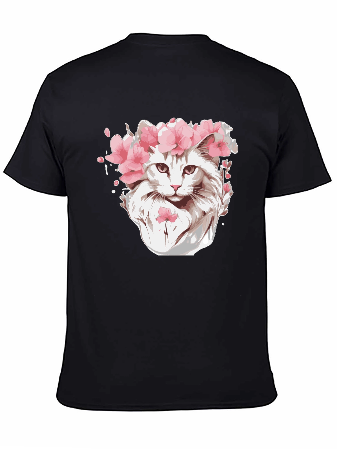 Cat with Flower Crown Black T-Shirt