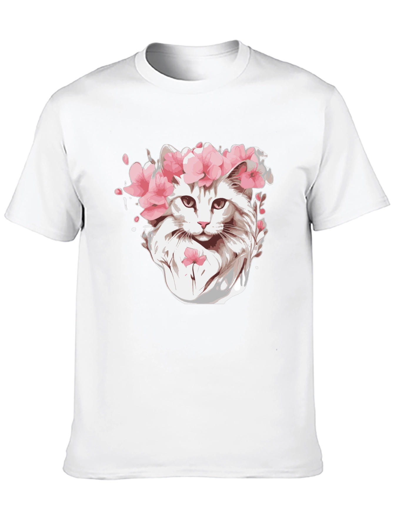 Cat with Flower Crown Black T-Shirt