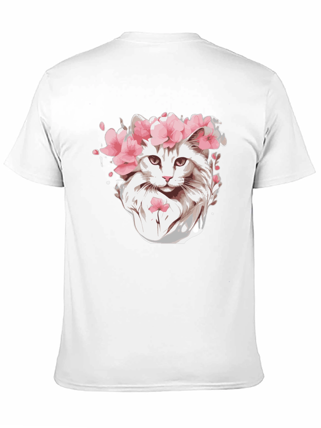 Cat with Flower Crown Black T-Shirt