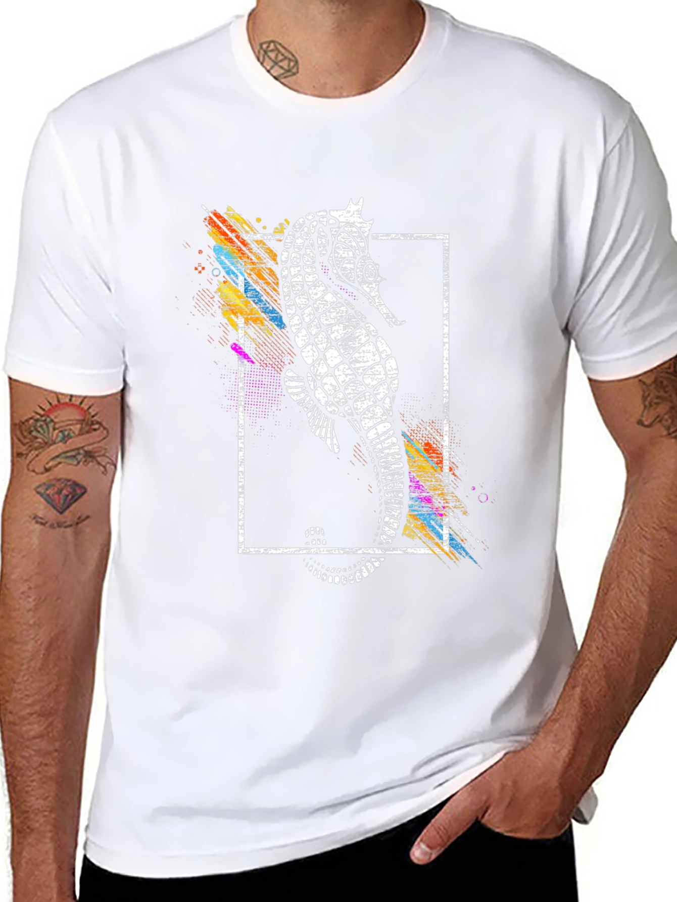 Stylish Seahorse Graphic Print Black T-Shirt