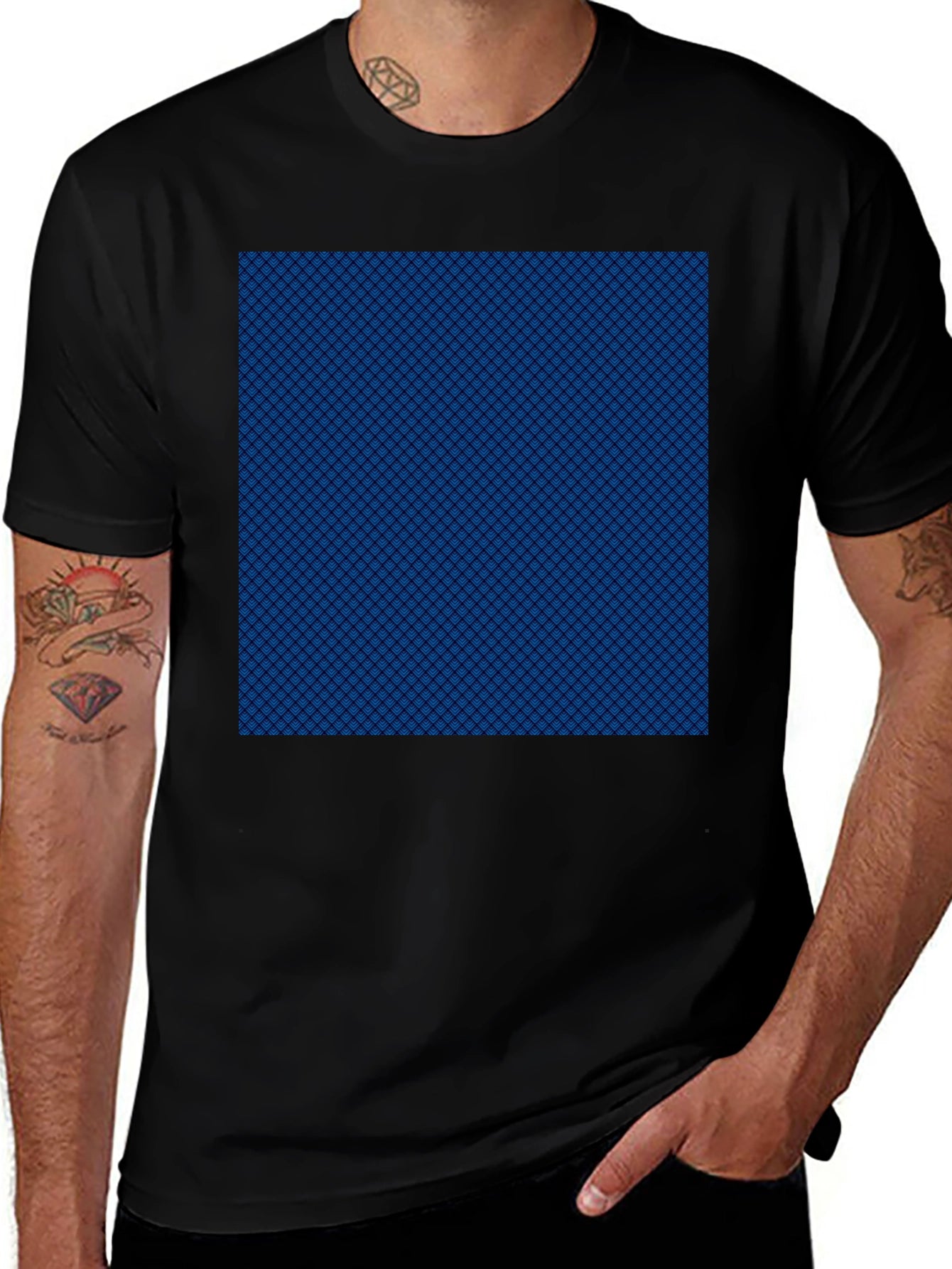 Blue Pattern Tee - Mens Black Cotton Casual Shirt