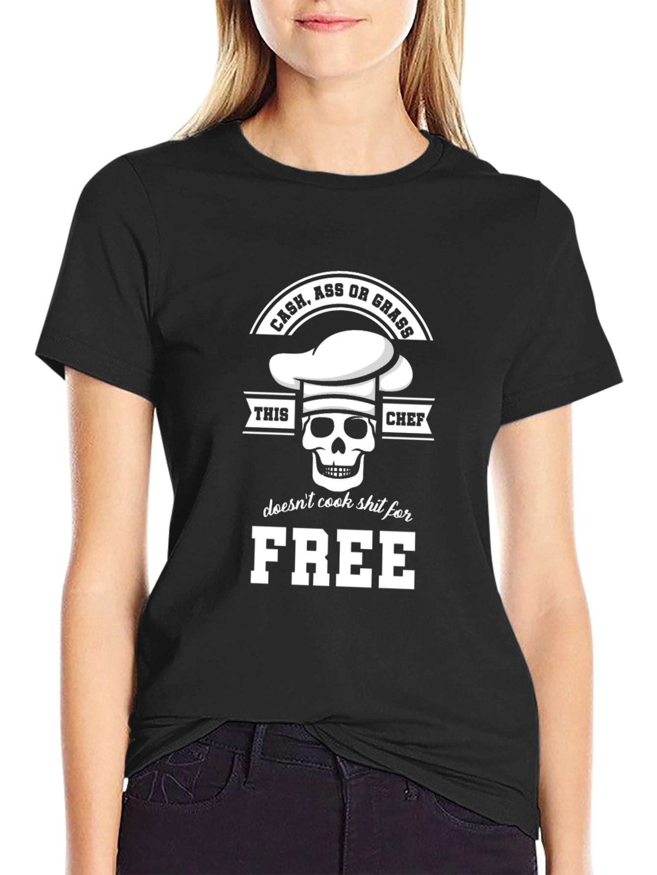 Cash Ass or Grass Chef Skull Graphic T-Shirt