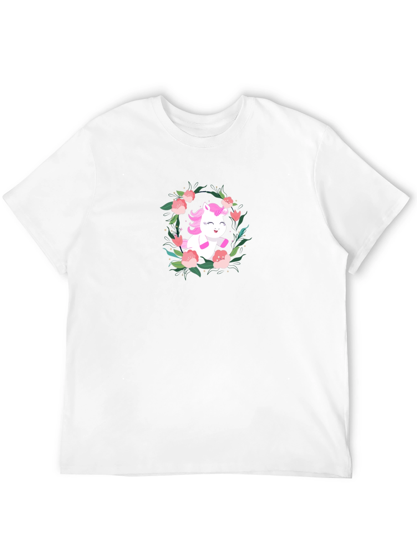 Unicorn Floral Wreath Black T-Shirt