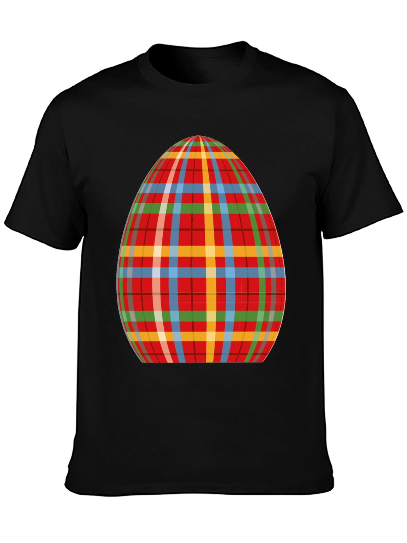 Plaid Easter Egg Graphic Tee - Novelty Holiday T-Shirt