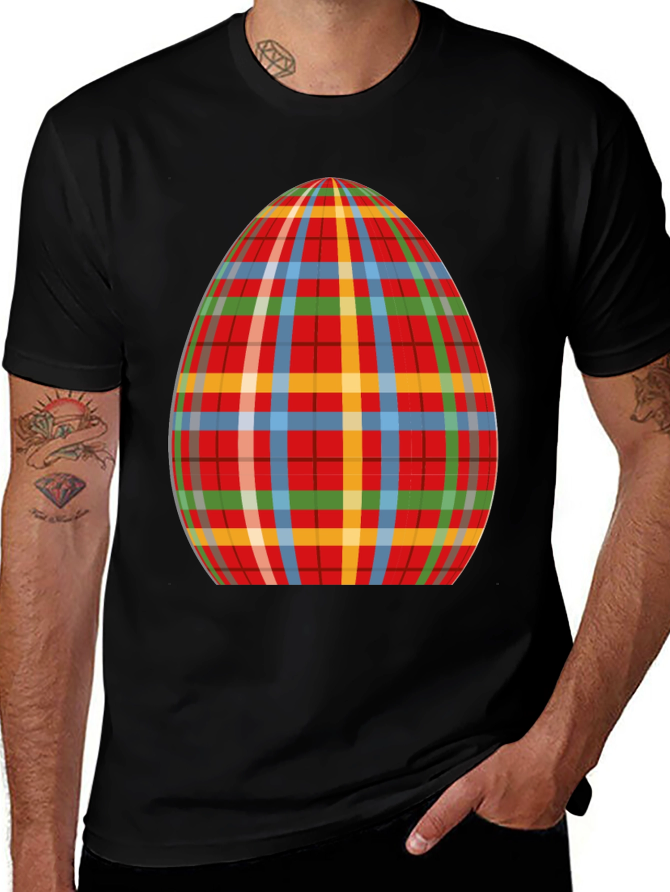 Plaid Easter Egg Graphic Tee - Novelty Holiday T-Shirt