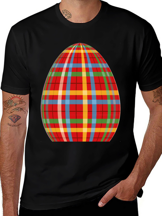 Plaid Easter Egg Graphic Tee - Novelty Holiday T-Shirt