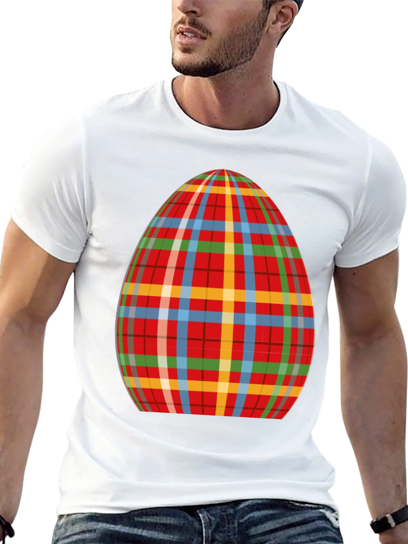 Plaid Easter Egg Graphic Tee - Novelty Holiday T-Shirt