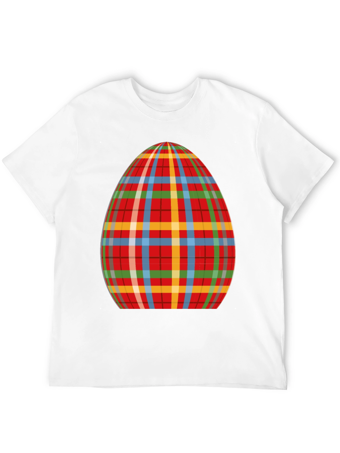 Plaid Easter Egg Graphic Tee - Novelty Holiday T-Shirt