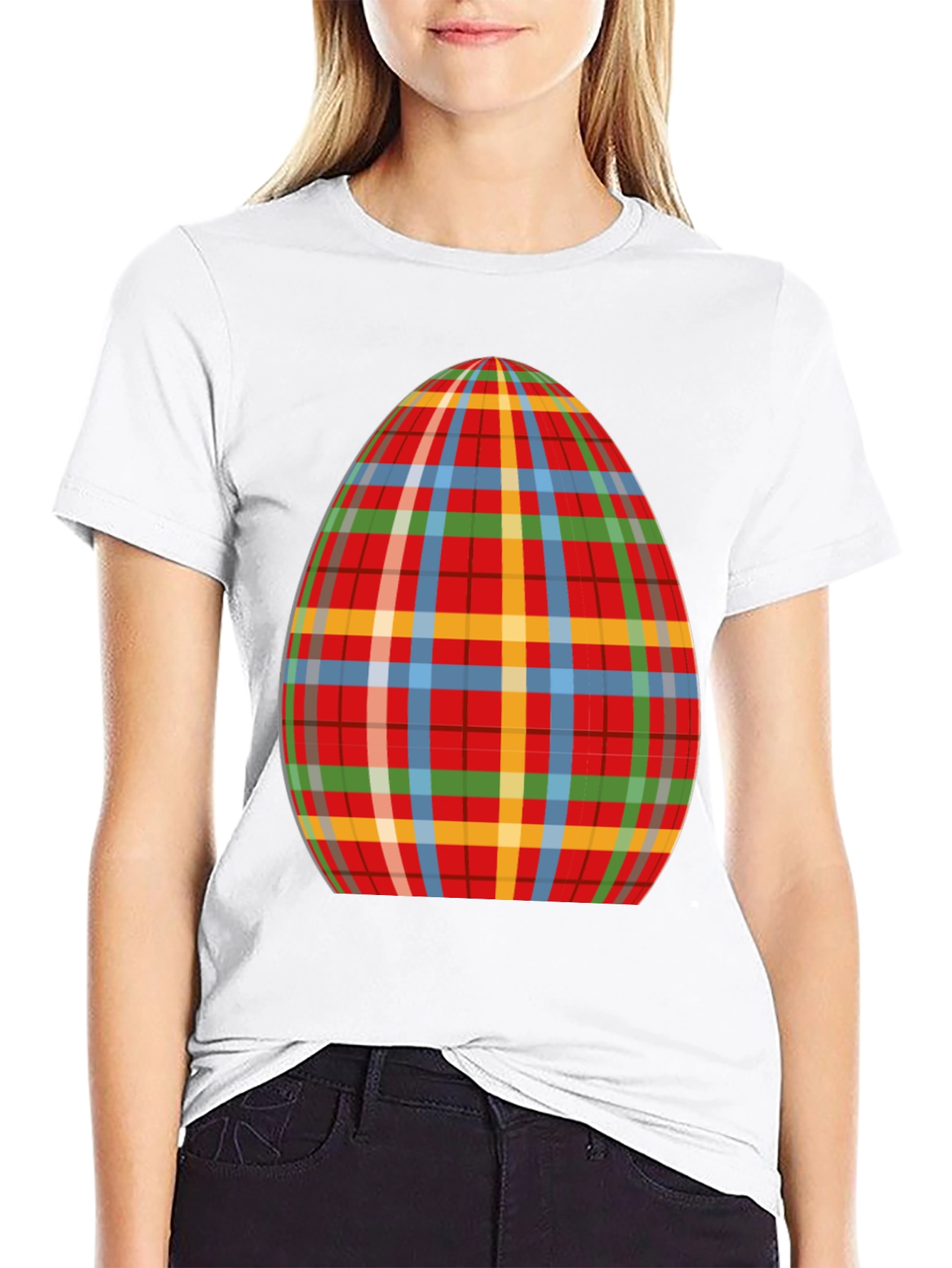 Plaid Easter Egg Graphic Tee - Novelty Holiday T-Shirt