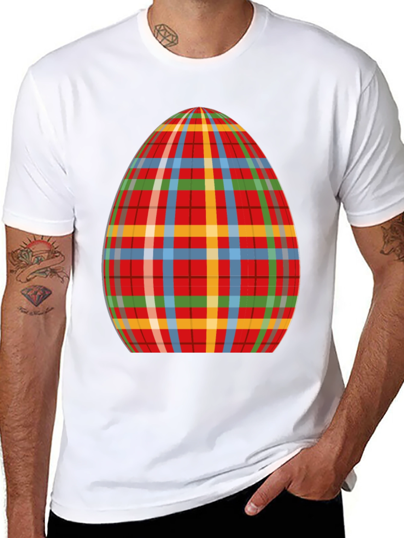 Plaid Easter Egg Graphic Tee - Novelty Holiday T-Shirt
