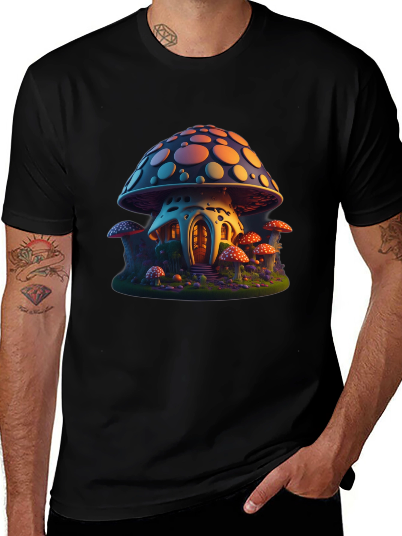 Mushroom House Graphic Tee - Black