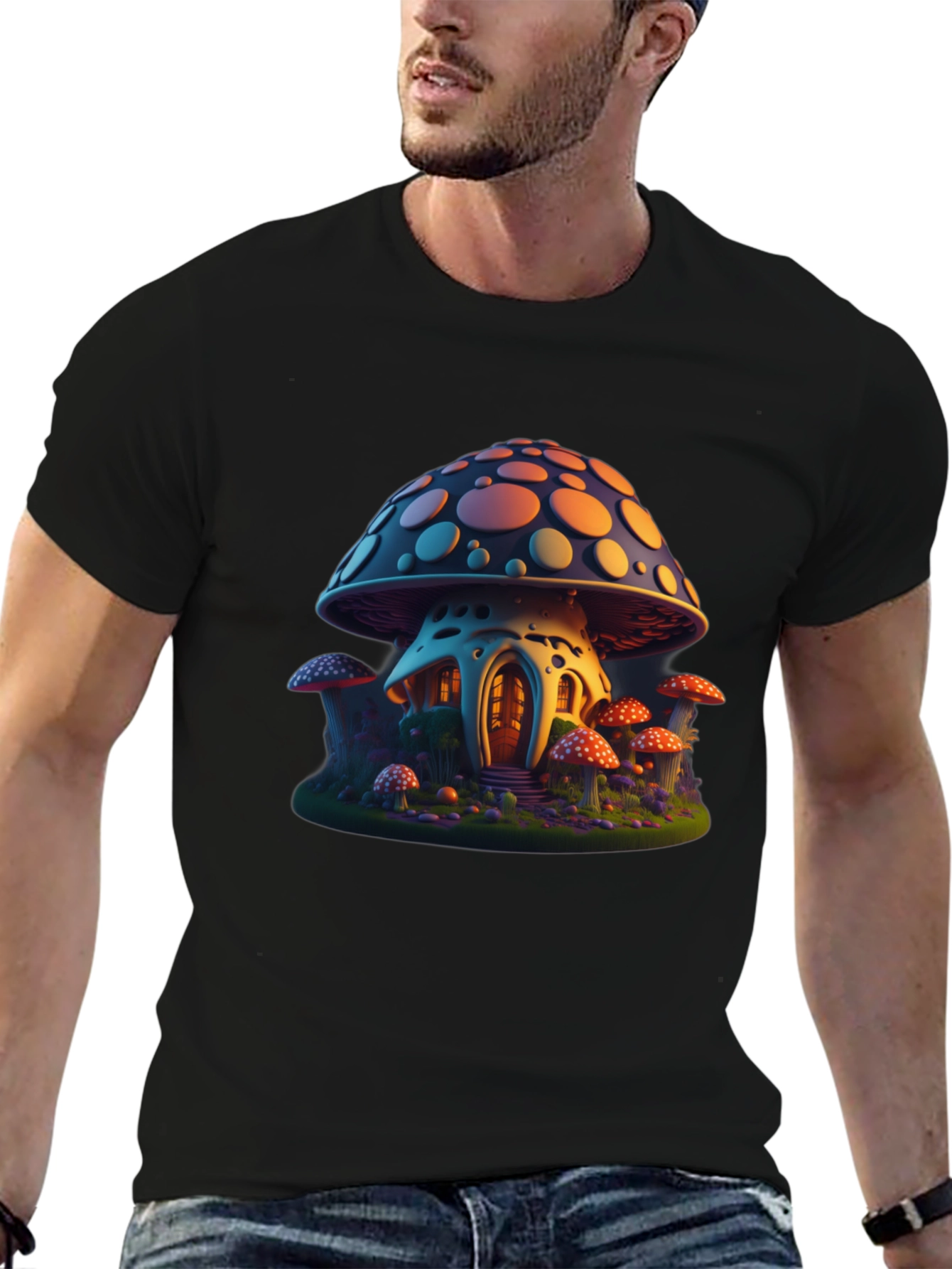 Mushroom House Graphic Tee - Black