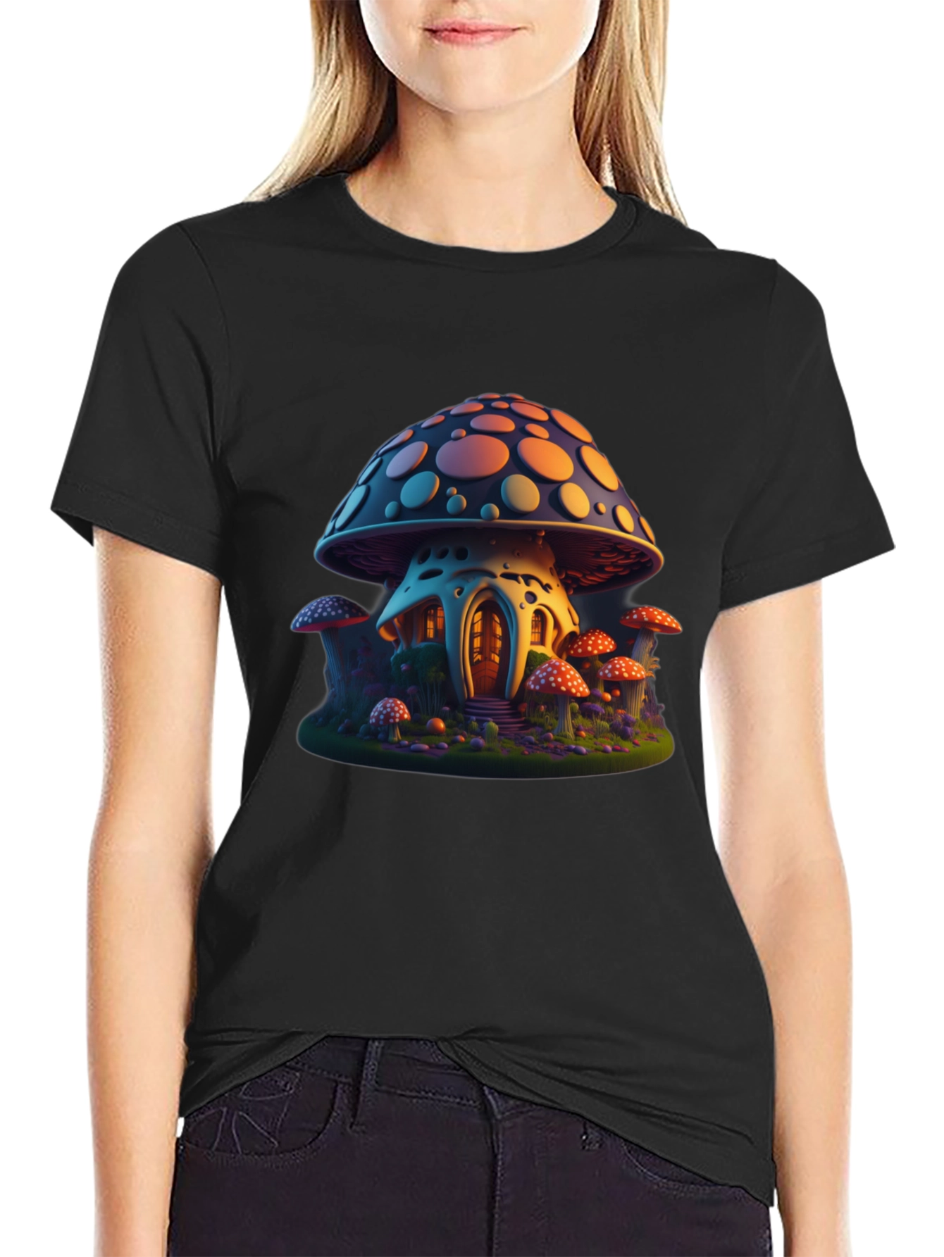 Mushroom House Graphic Tee - Black