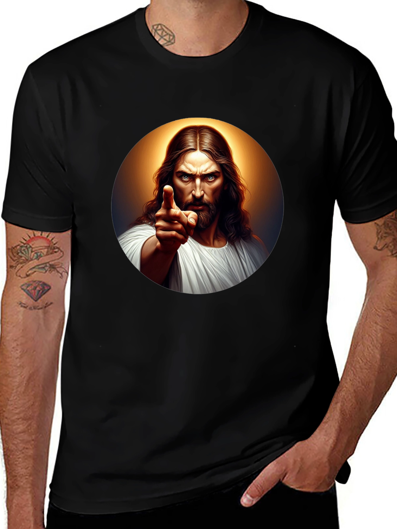 Jesus Pointing Graphic Black T-Shirt