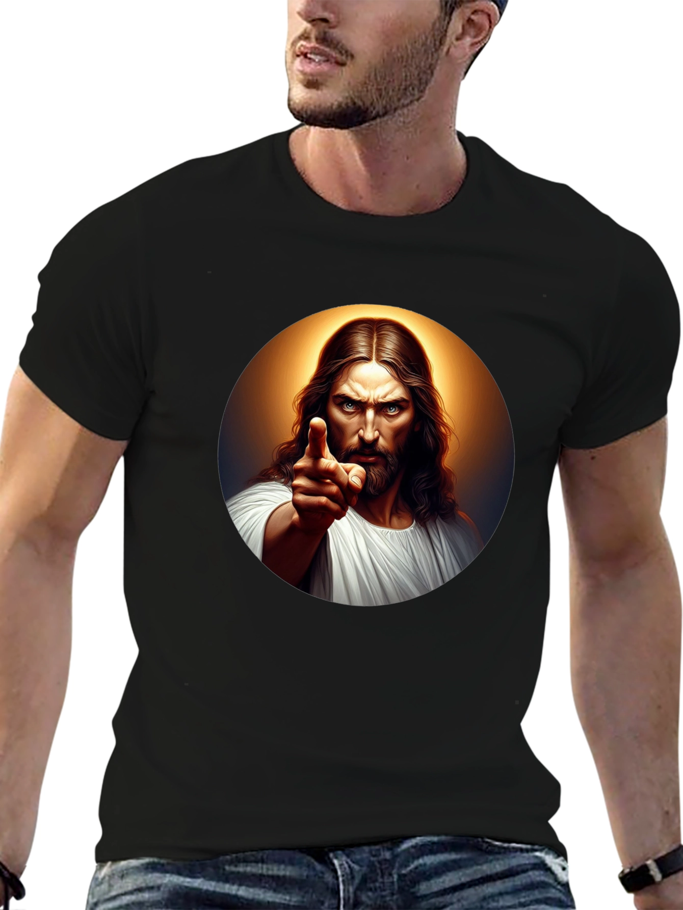 Jesus Pointing Graphic Black T-Shirt