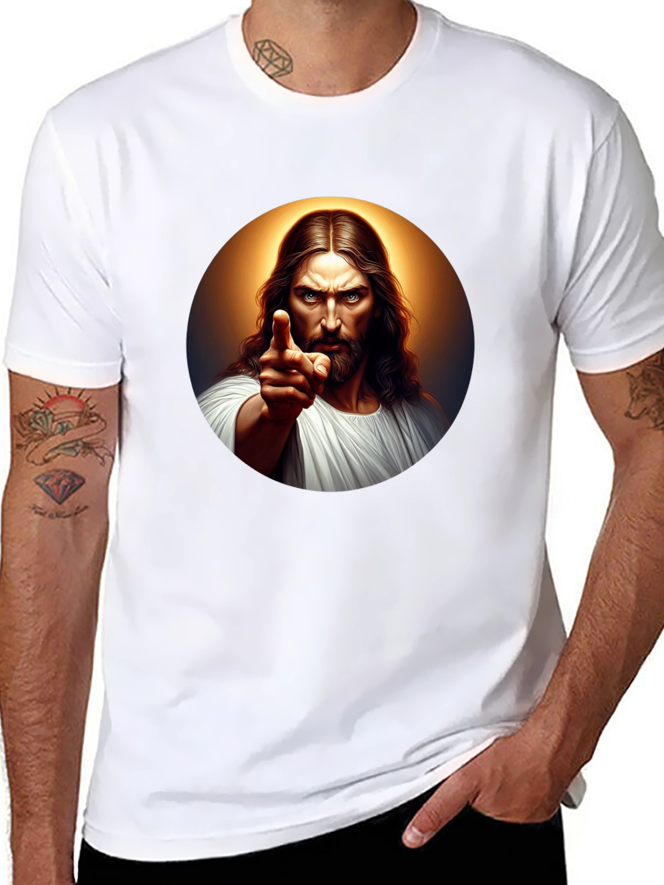 Jesus Pointing Graphic Black T-Shirt