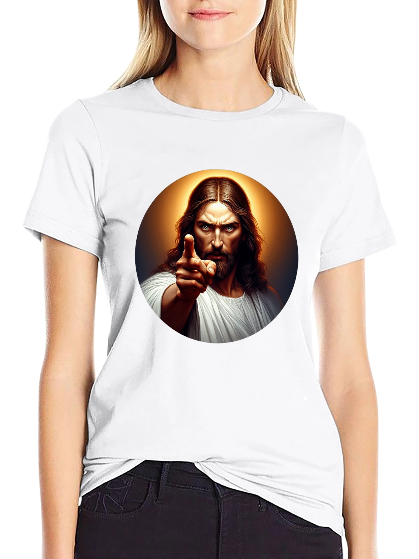 Jesus Pointing Graphic Black T-Shirt