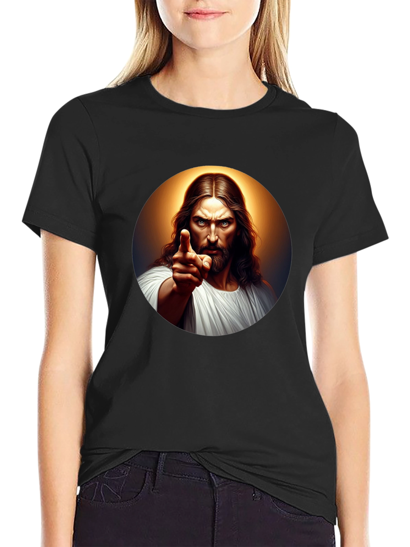 Jesus Pointing Graphic Black T-Shirt