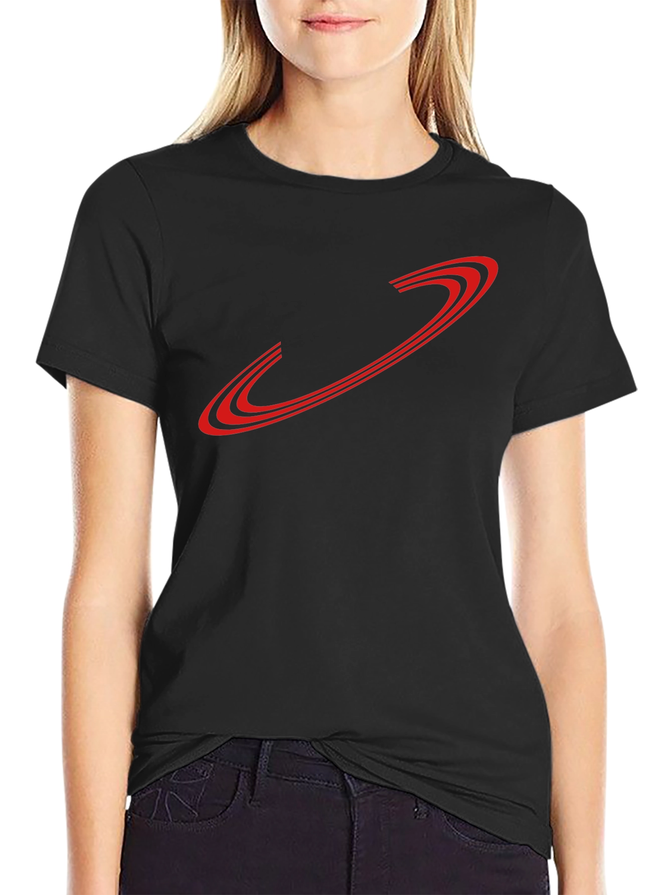 Sleek Black Tee with Red Graphic Design