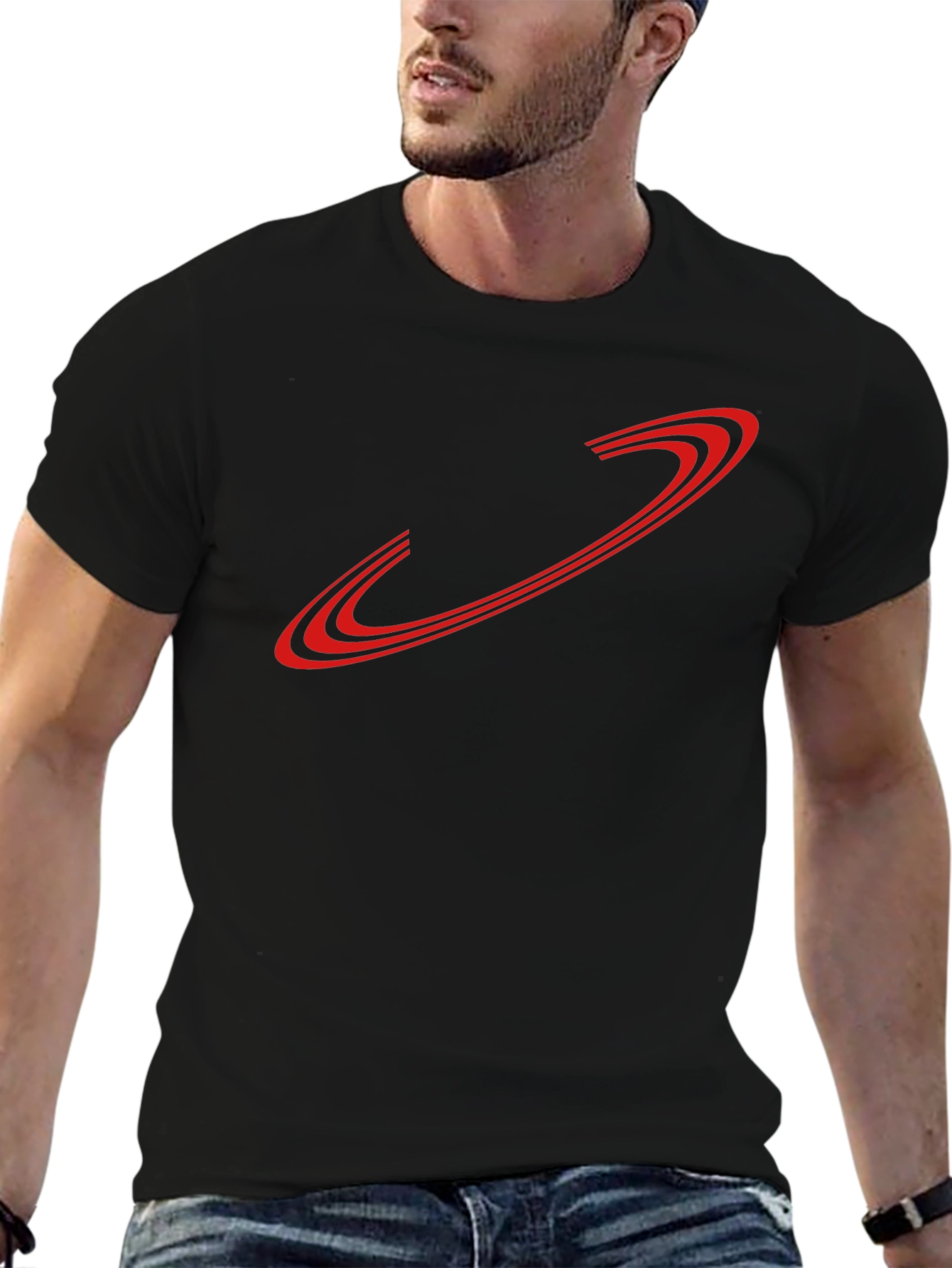 Sleek Black Tee with Red Graphic Design