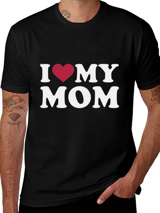 I Love My Mom T-Shirt - Heart Graphic - Black Tee
