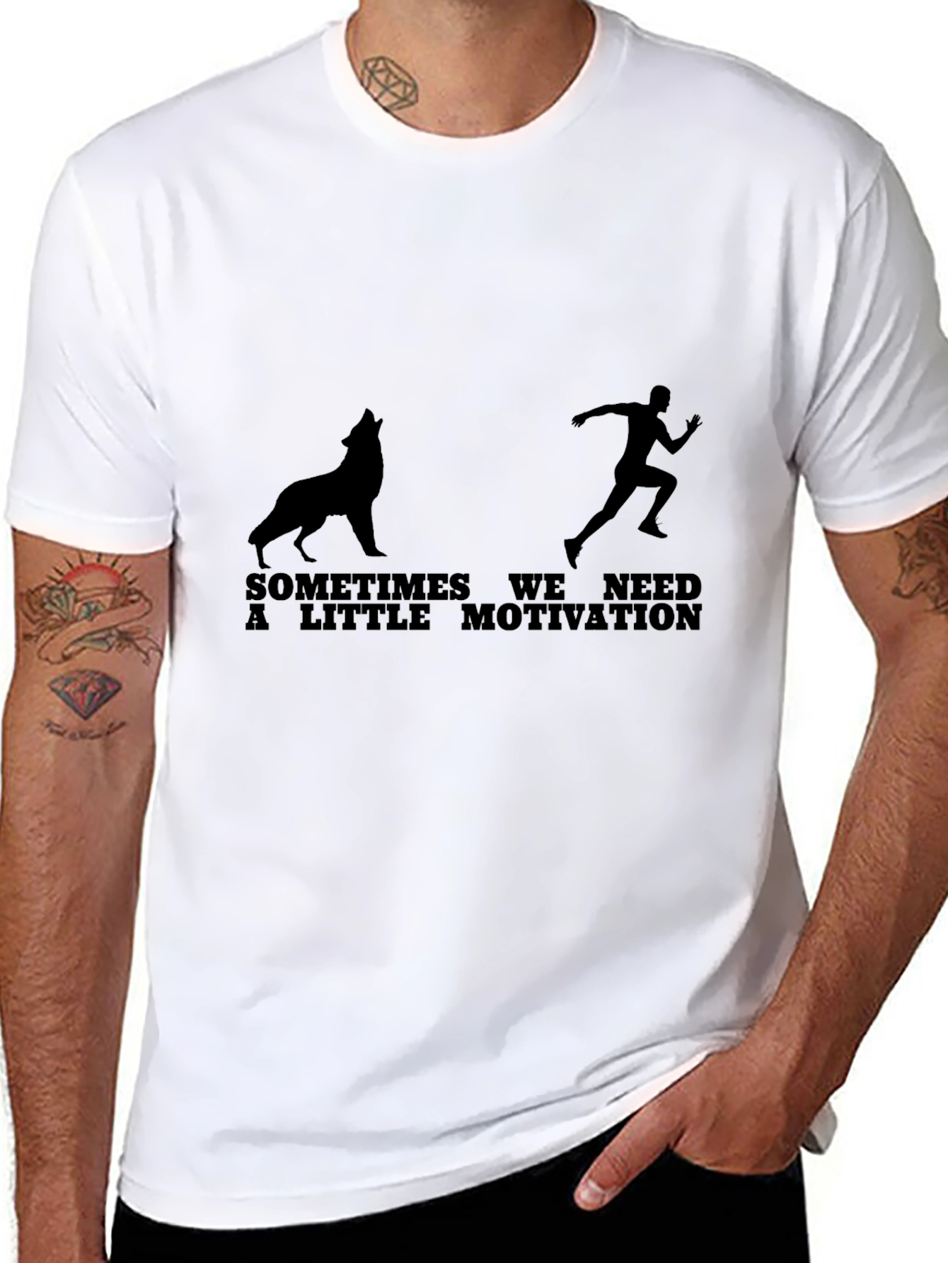 Motivation Graphic Tee - Wolf Chasing Runner - Black