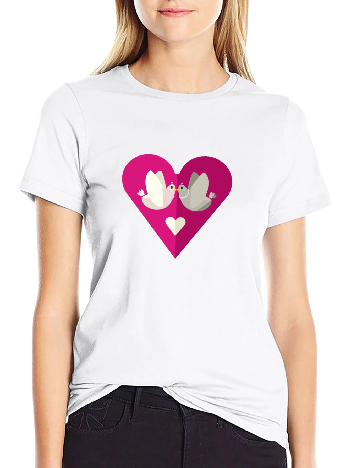 Love Birds Heart Graphic Tee - Black
