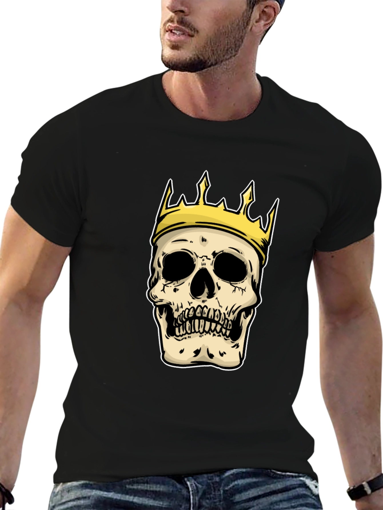 King Skull Graphic T-Shirt - Black Crew Neck Tee
