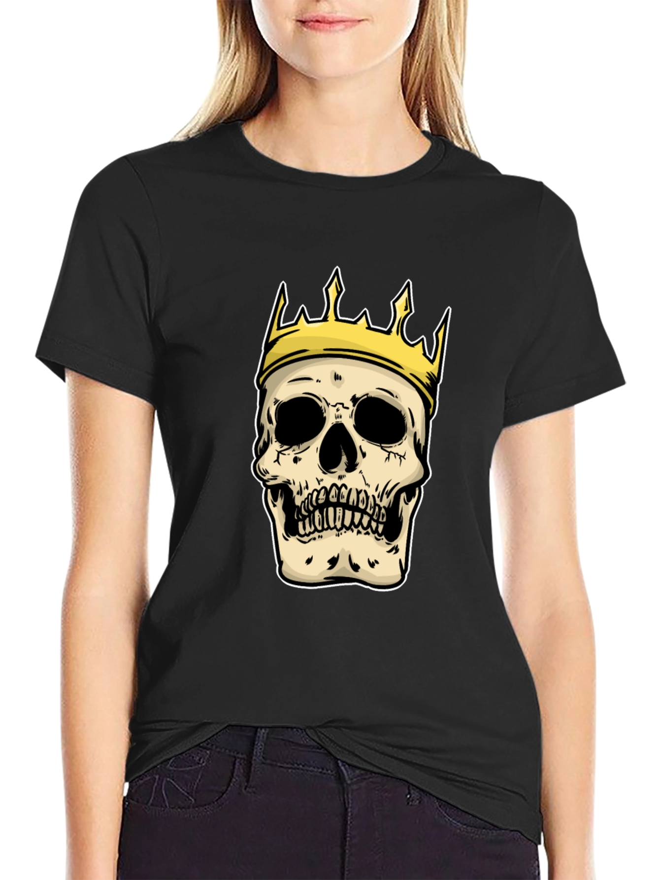 King Skull Graphic T-Shirt - Black Crew Neck Tee