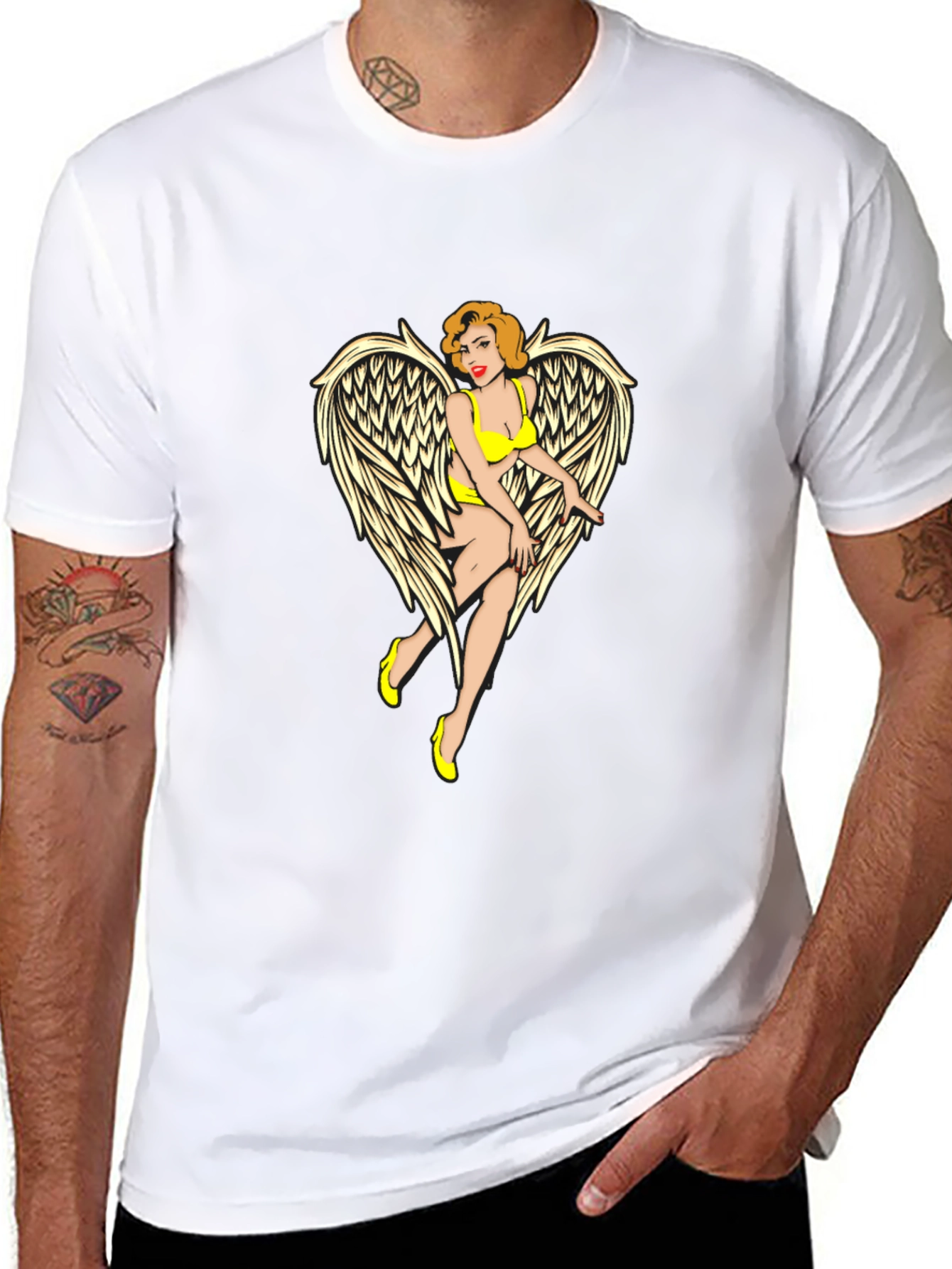 Angel Pin-Up Graphic Tee - Black