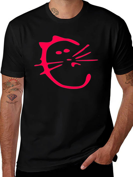 Funny Cat Graphic T-Shirt - Unique Pink Design on Black Cotton Tee