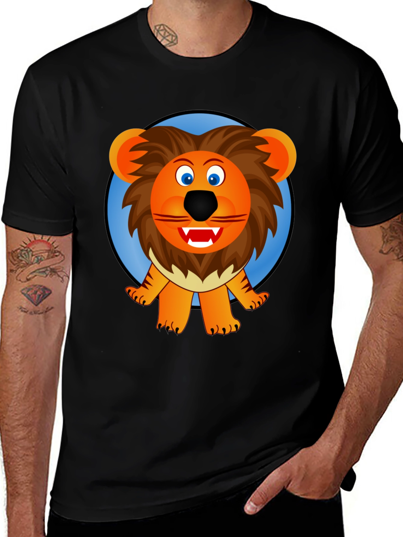 Lion Cartoon Graphic Black T-Shirt