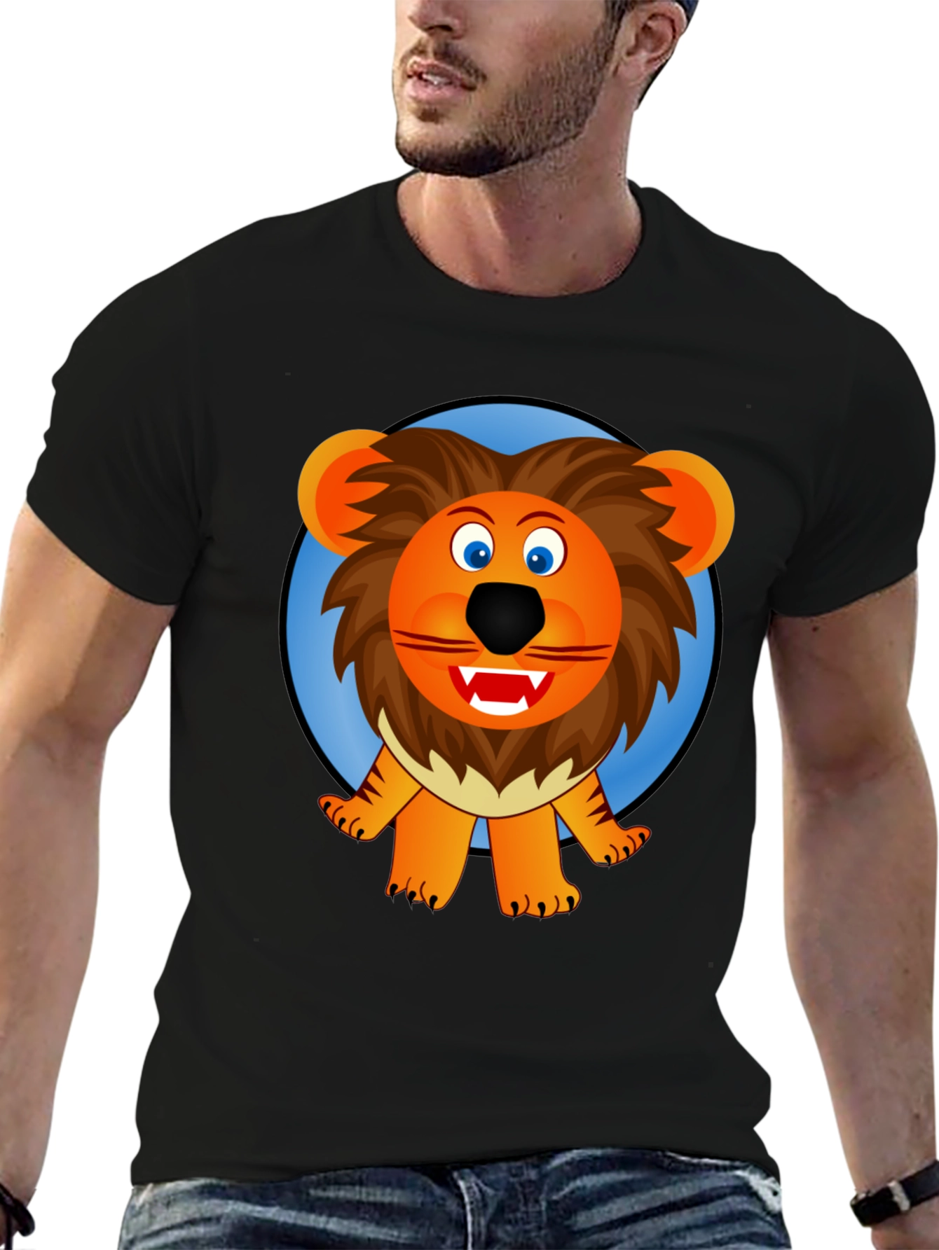 Lion Cartoon Graphic Black T-Shirt