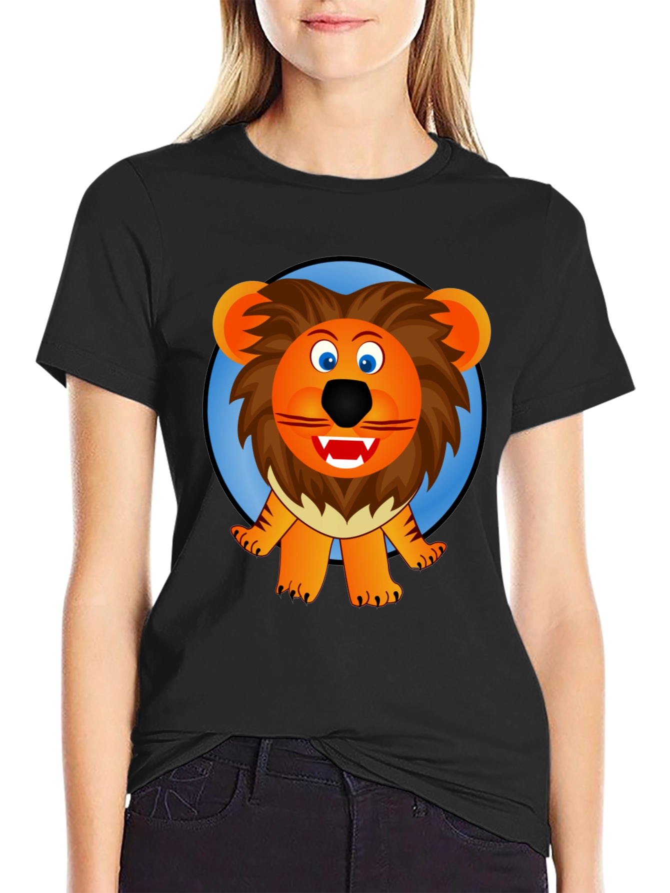 Lion Cartoon Graphic Black T-Shirt