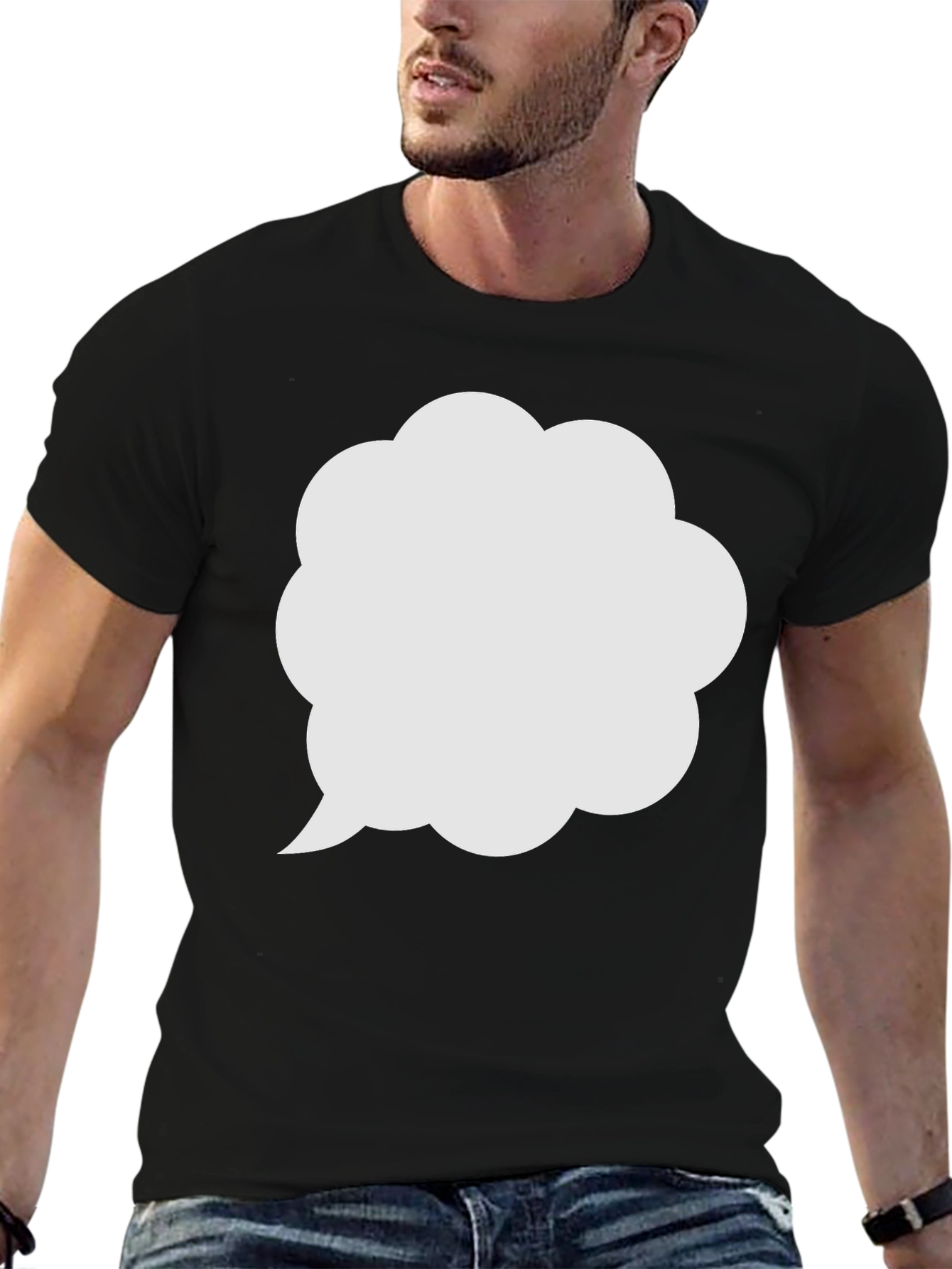 Mens Black T-Shirt with White Speech Bubble Design