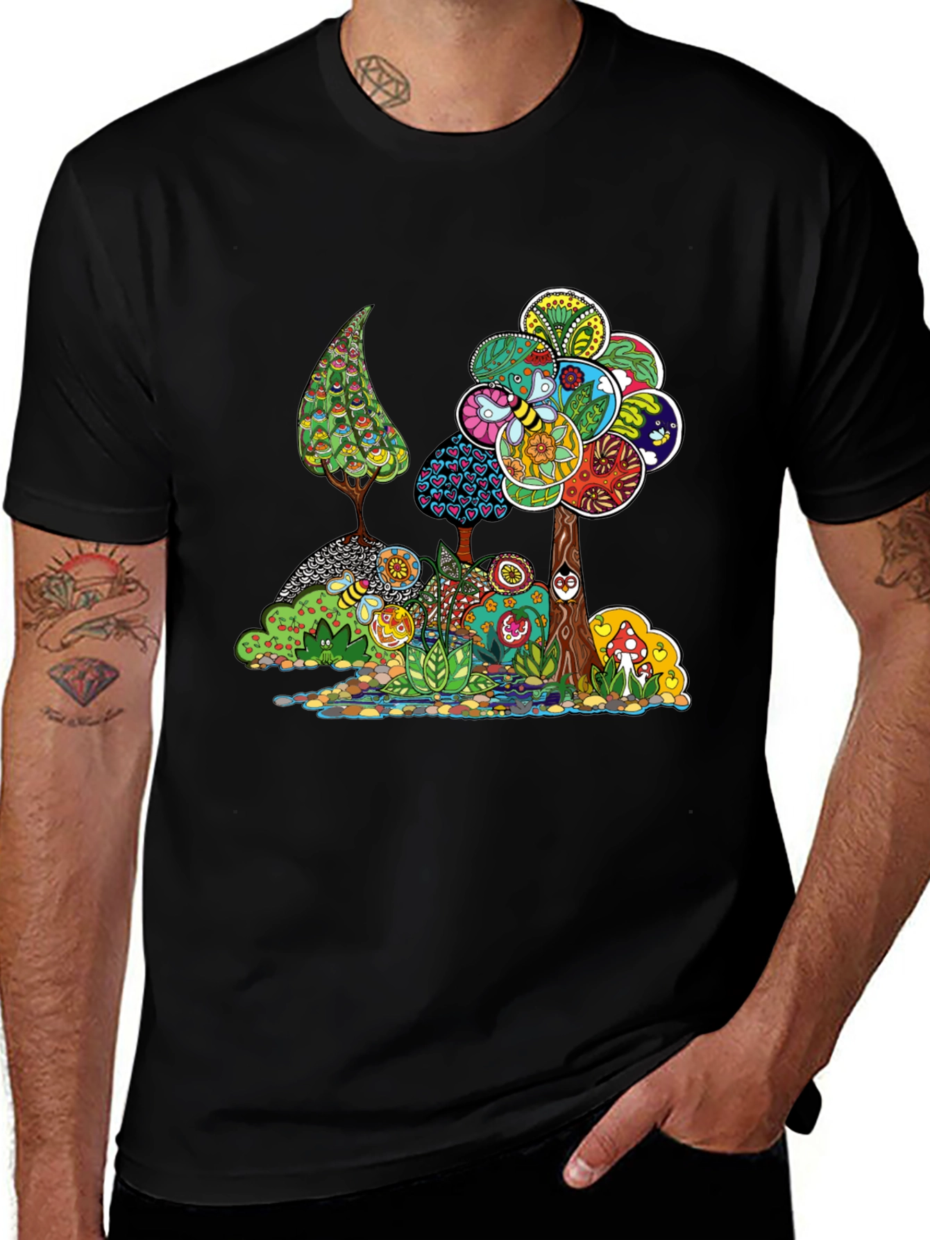 Psychedelic Tree Graphic Black T-Shirt