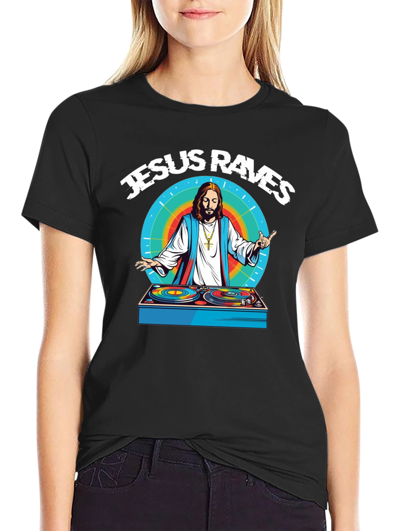 Jesus Raves Graphic T-Shirt - Black