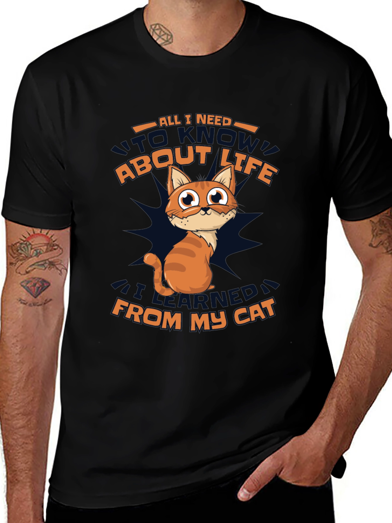Funny Cat Wisdom Black T-Shirt