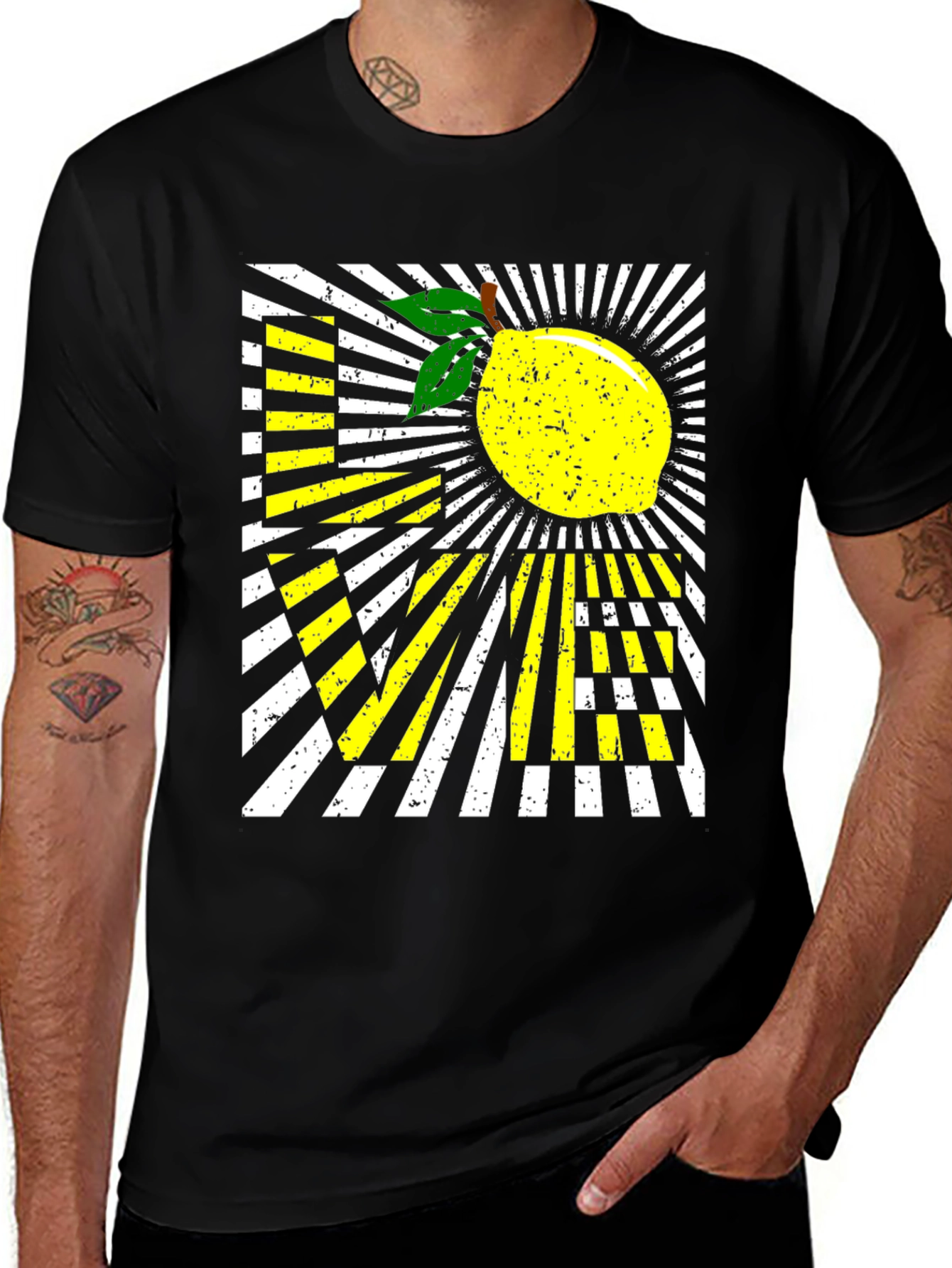 Lemon Graphic Tee - Modern Striped Design