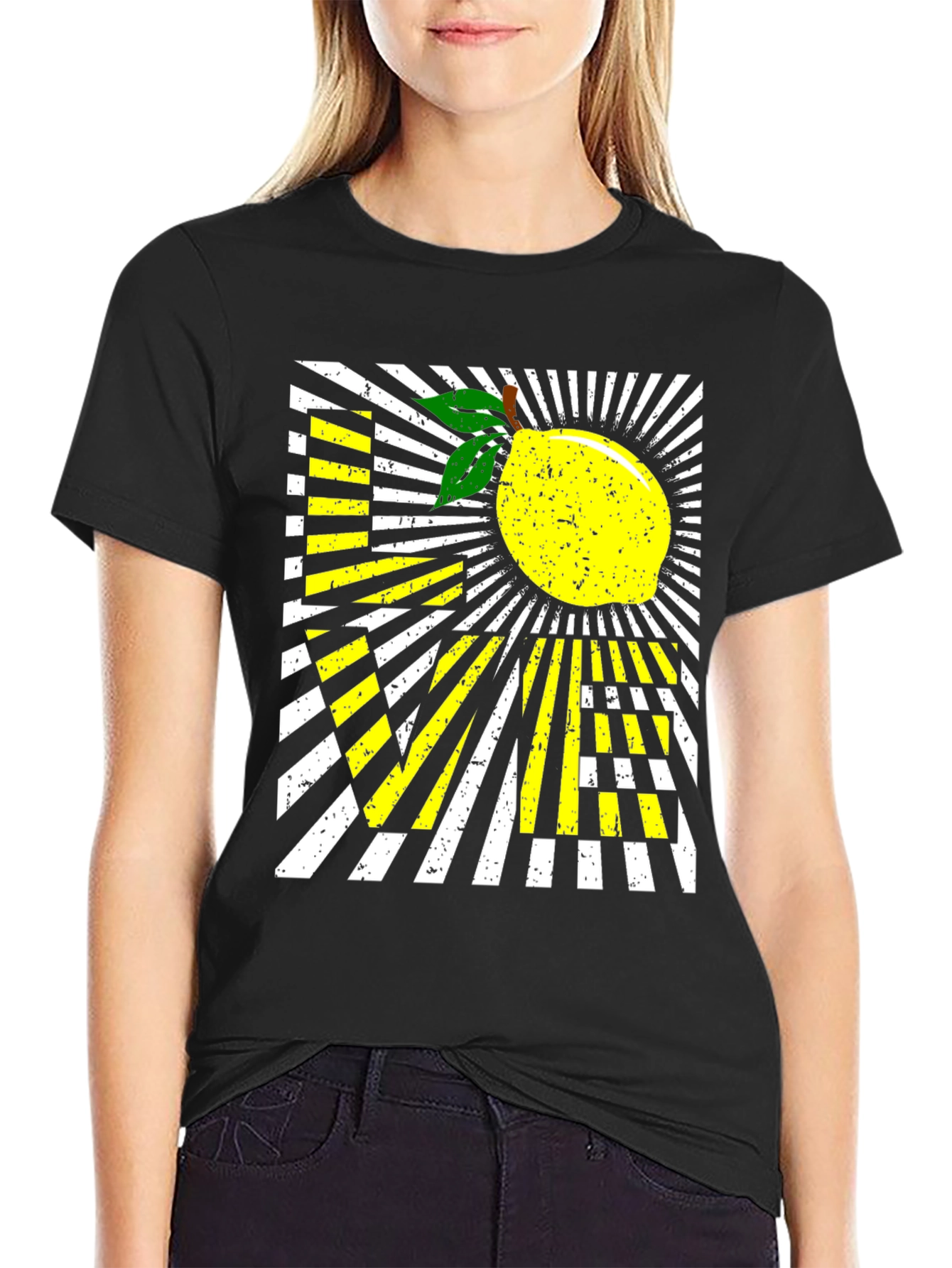Lemon Graphic Tee - Modern Striped Design